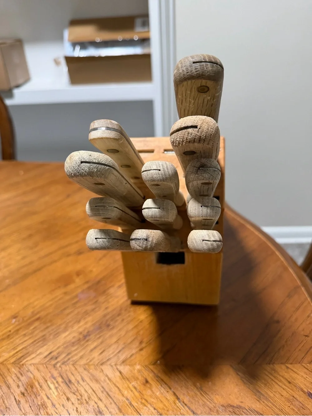 Wood Handle Knife Set with Wooden Block - Natural